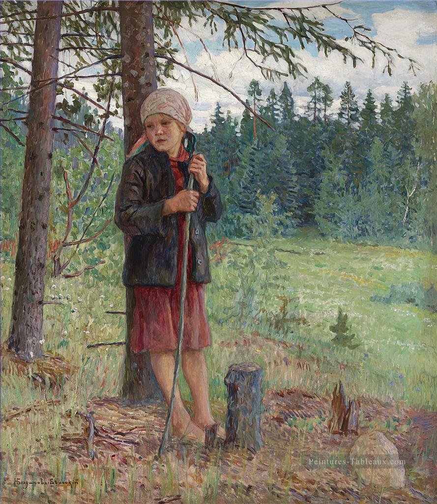 Fille dans un bois Nikolay Bogdanov Belsky enfants impressionnisme enfant Peintures à l'huile